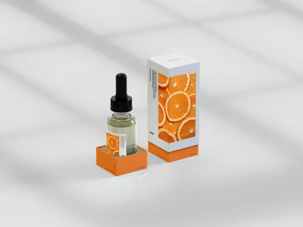 Dropper Bottle and Rigid Box Packaging Free Mockup
