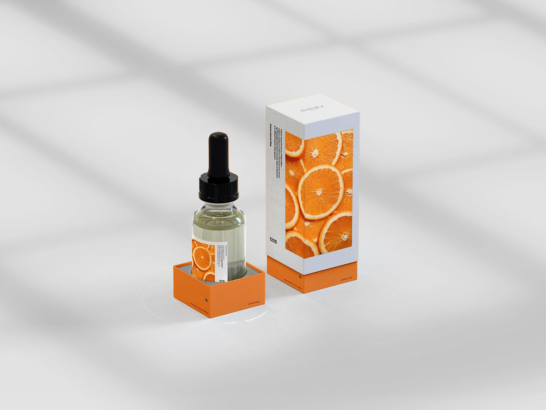 Dropper Bottle and Rigid Box Packaging Free Mockup