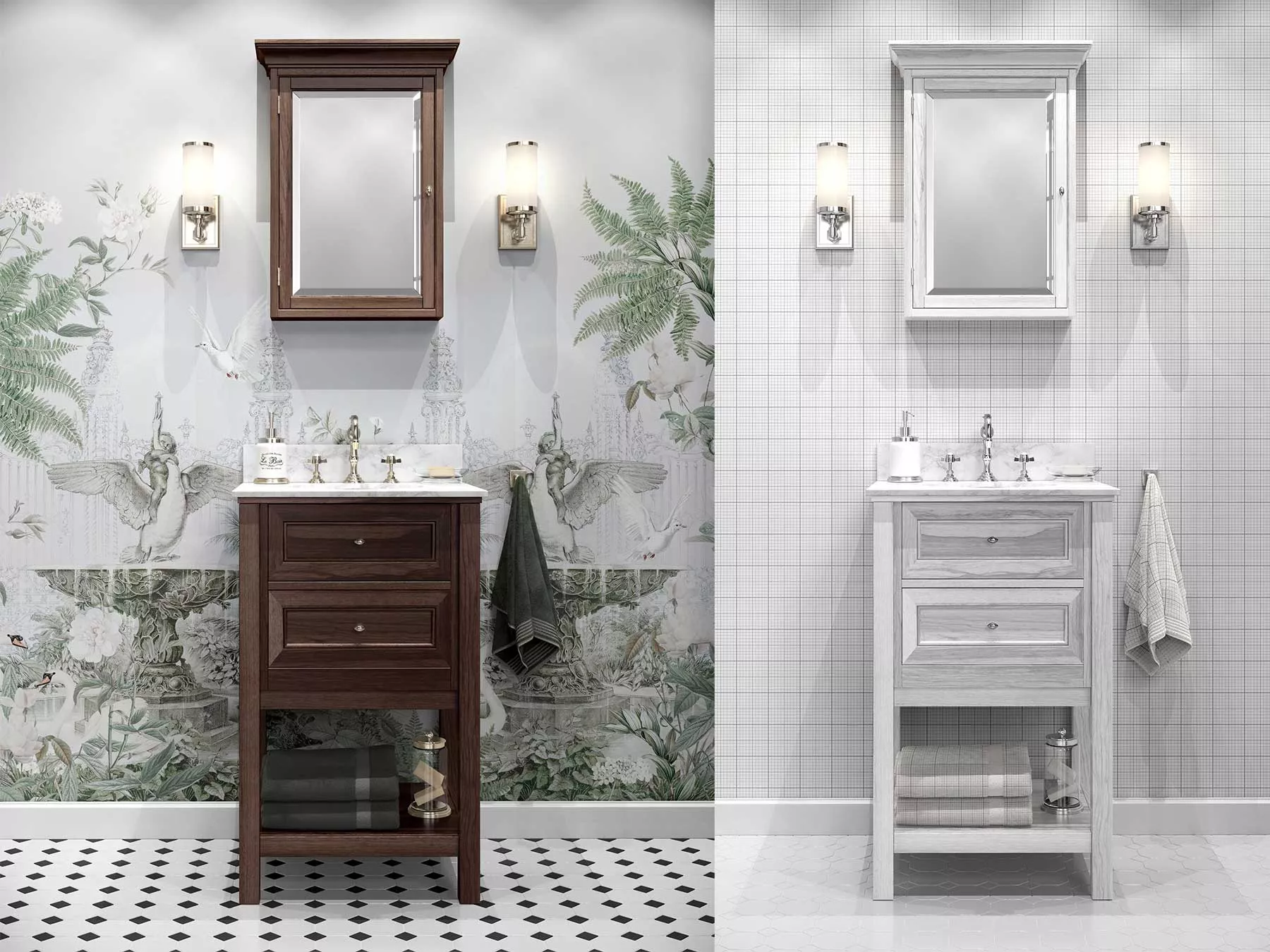 Free Classic Bathroom Wallpaper Mockup – Interior Wall Display