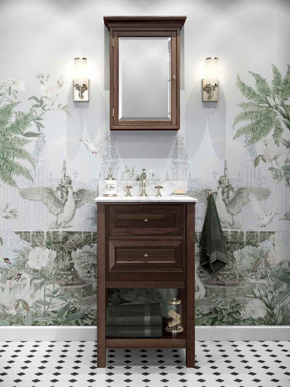 Free Classic Bathroom Wallpaper Mockup – Interior Wall Display