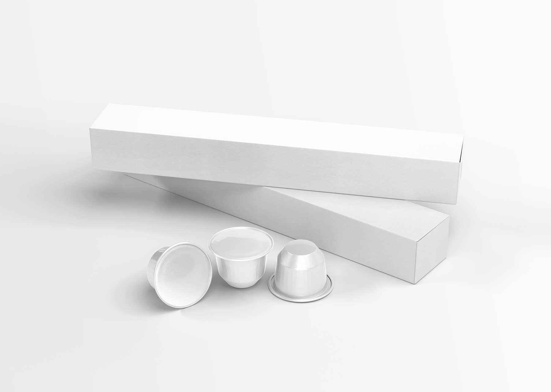 Free Coffee Pods and Long Packaging Box Mockup