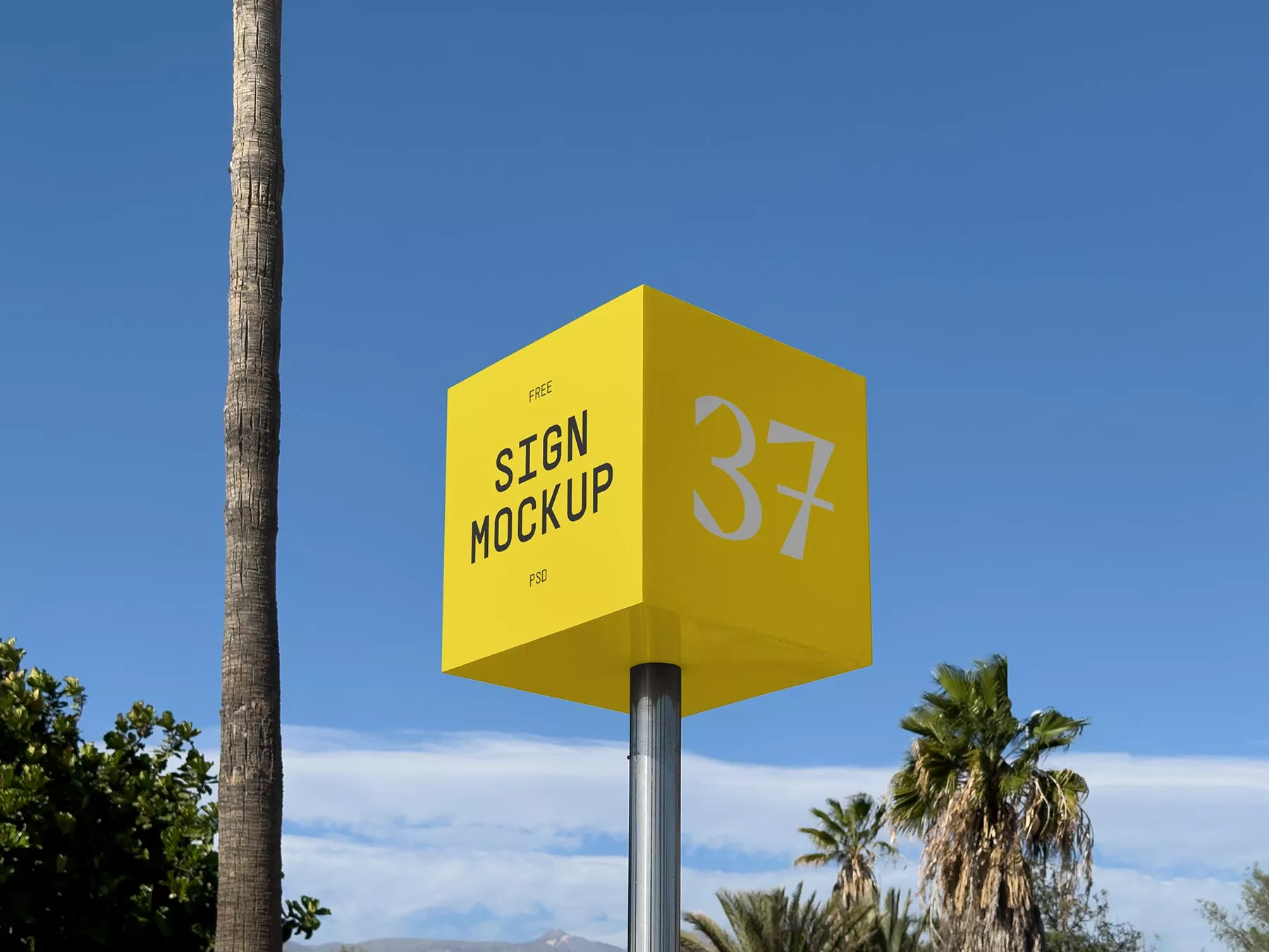 Free Outdoor Cube Sign Pole Mockup