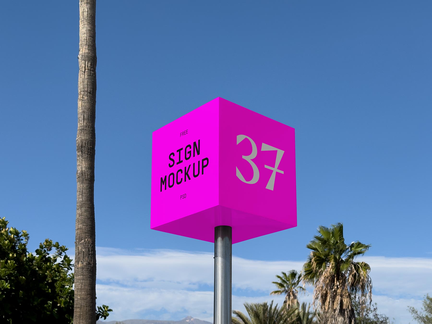 Free Outdoor Cube Sign Pole Mockup