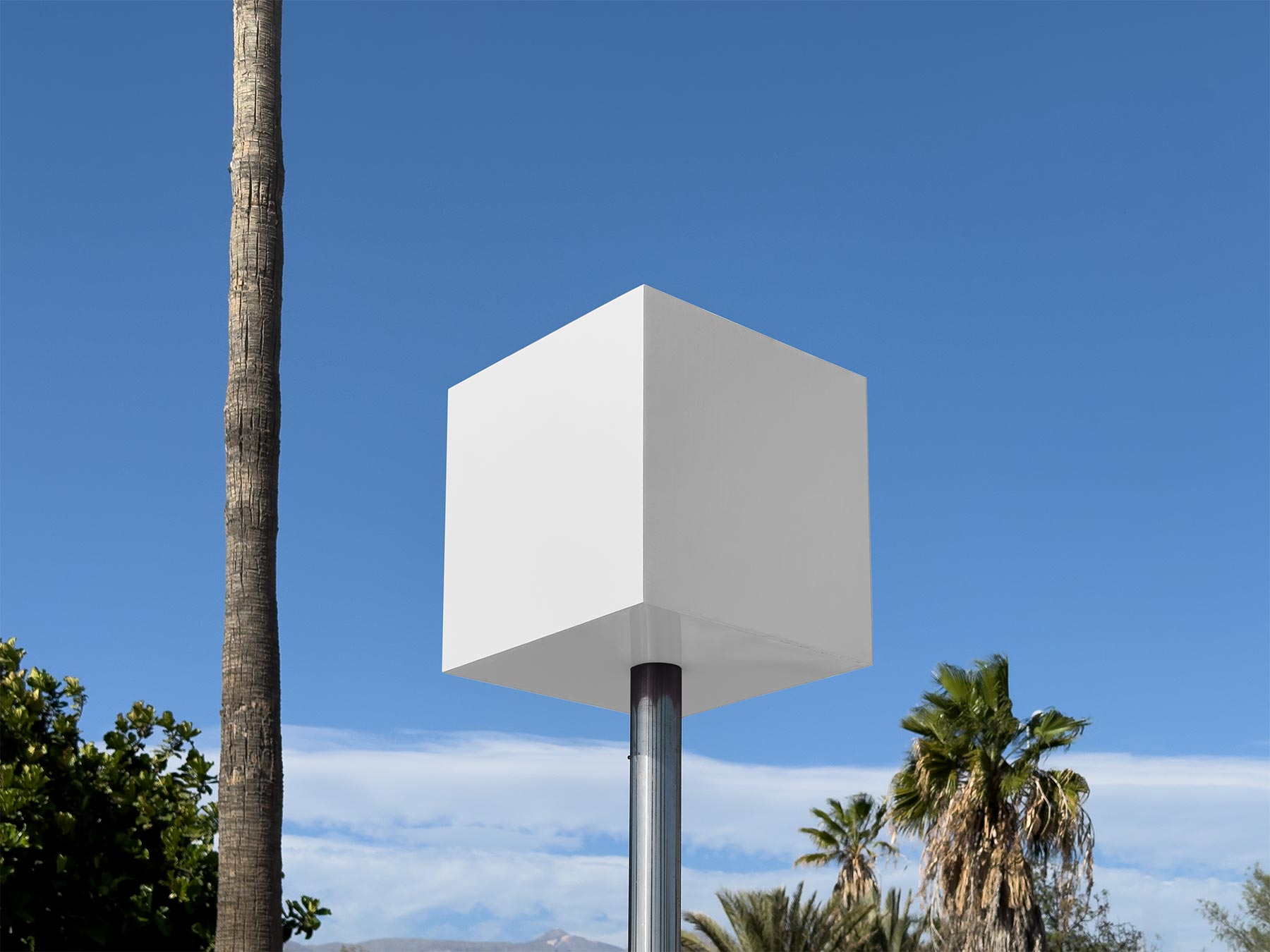 Free Outdoor Cube Sign Pole Mockup