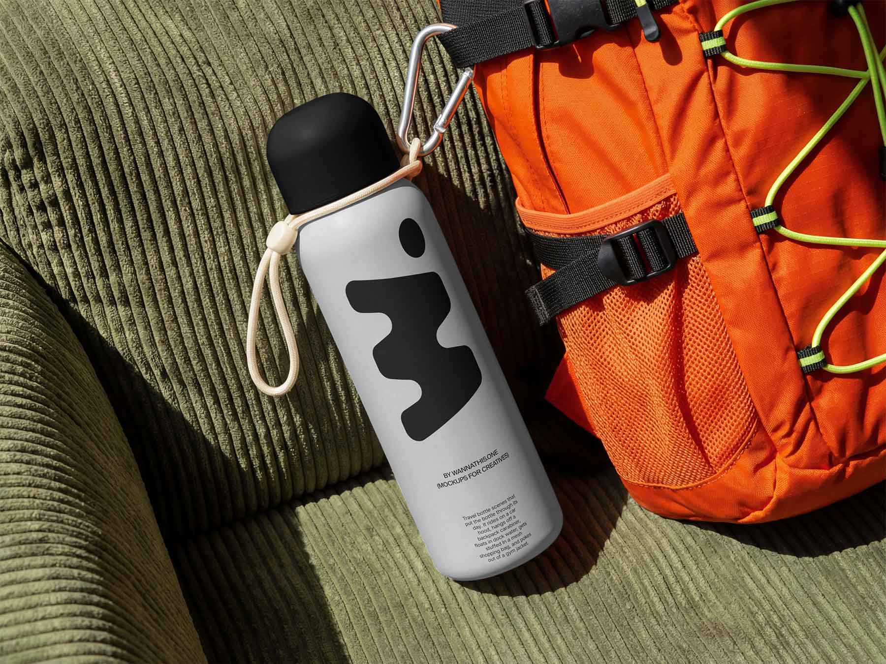 Free Reusable Water Bottle with Carabiner Mockup