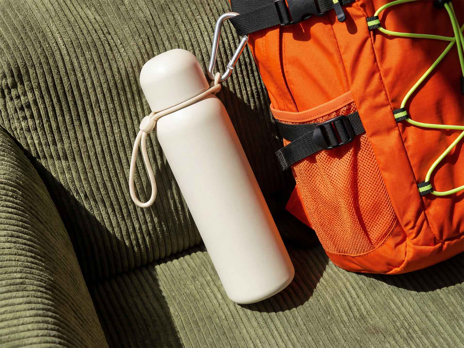 Free Reusable Water Bottle with Carabiner Mockup