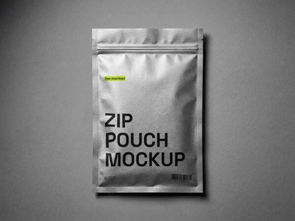 Free Silver Zip Pouch Packaging Mockup
