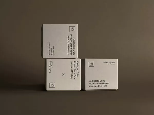 Free Stacked Cardboard Cube Product Boxes Mockup