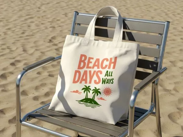 Free Tote Bag on Beach Chair Mockup