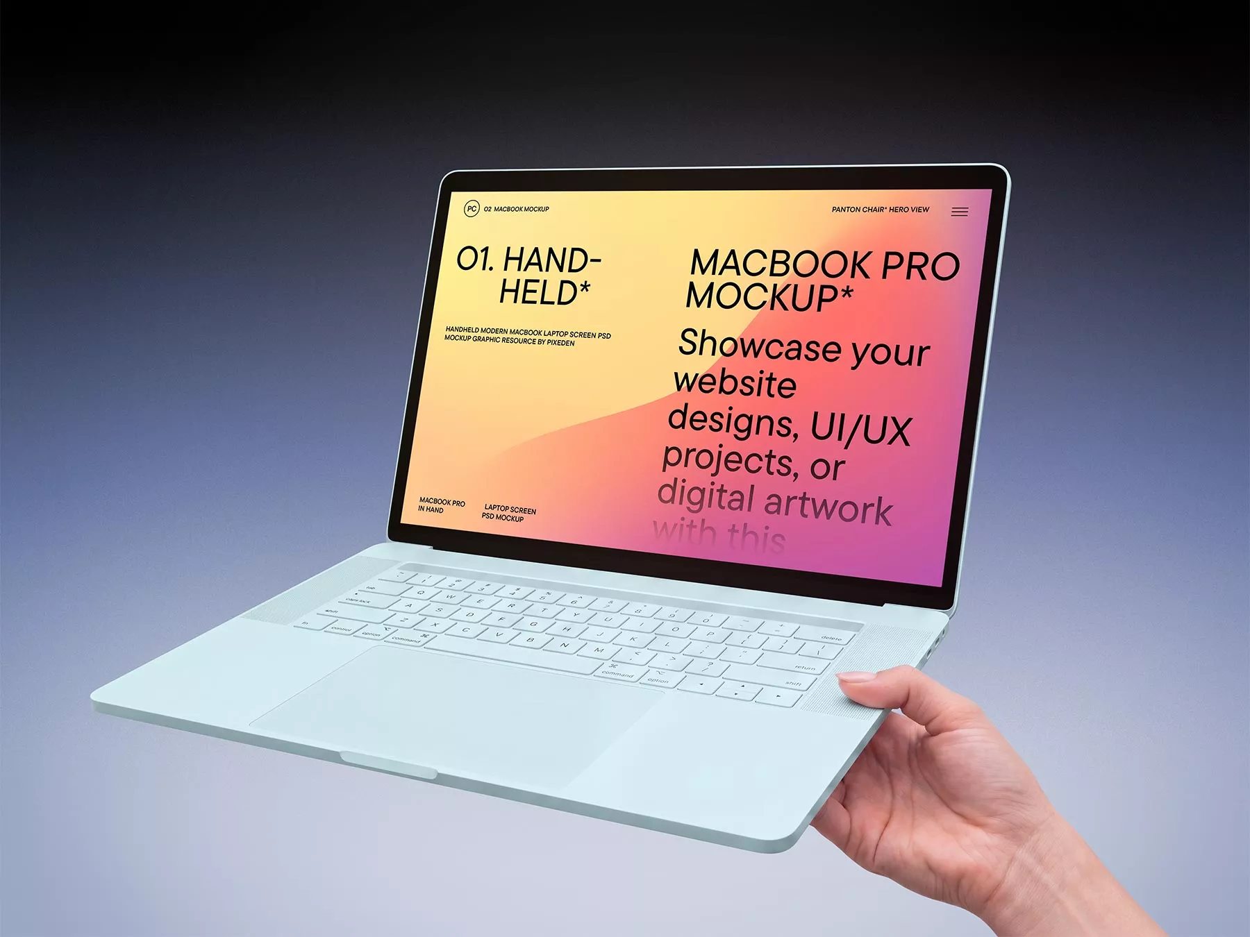 Hand Holding White Laptop Free Mockup