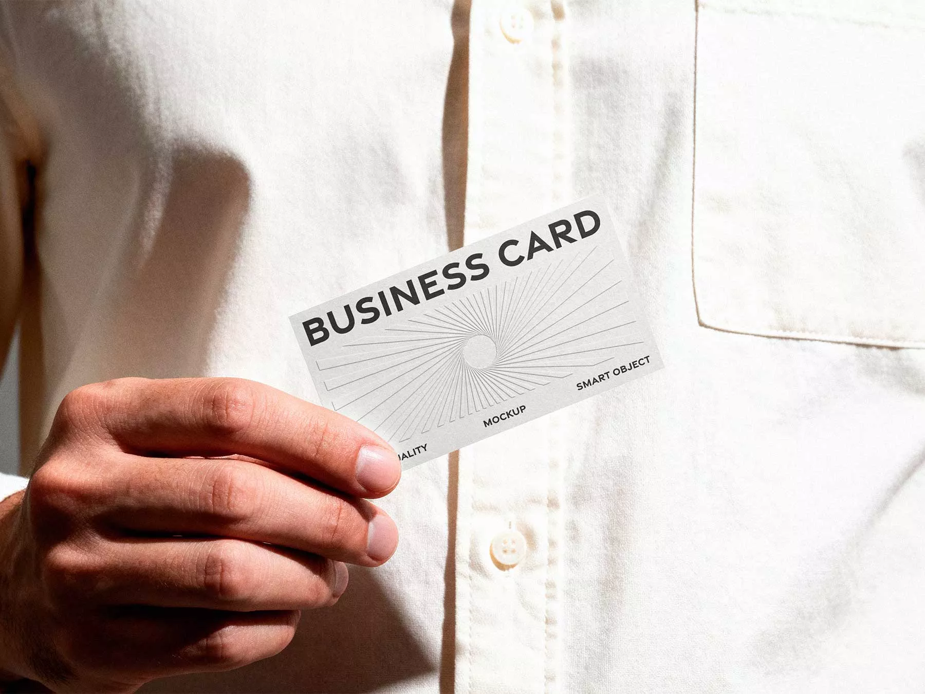 Man Holding Horizontal Business Card Free Mockup