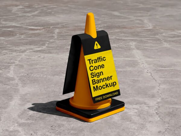 Traffic Cone Sign Banner Mockup (Free Download)