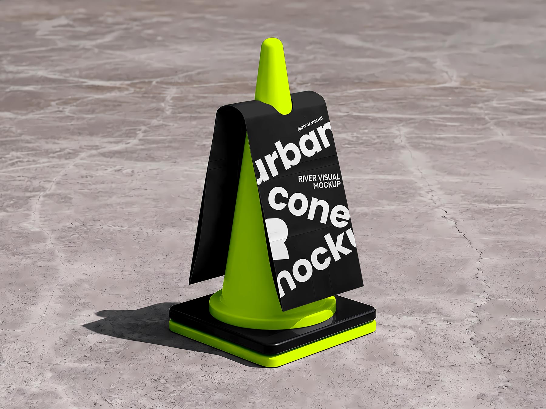 Traffic Cone Sign Banner Mockup (Free Download)