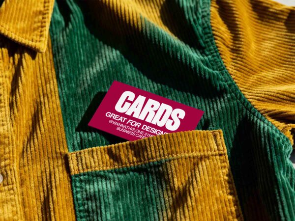 Business Card Free Mockup in Corduroy Shirt Pocket