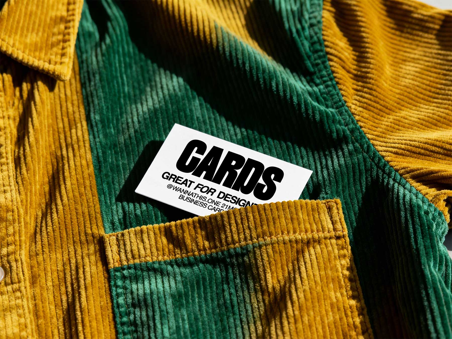Business Card Free Mockup in Corduroy Shirt Pocket