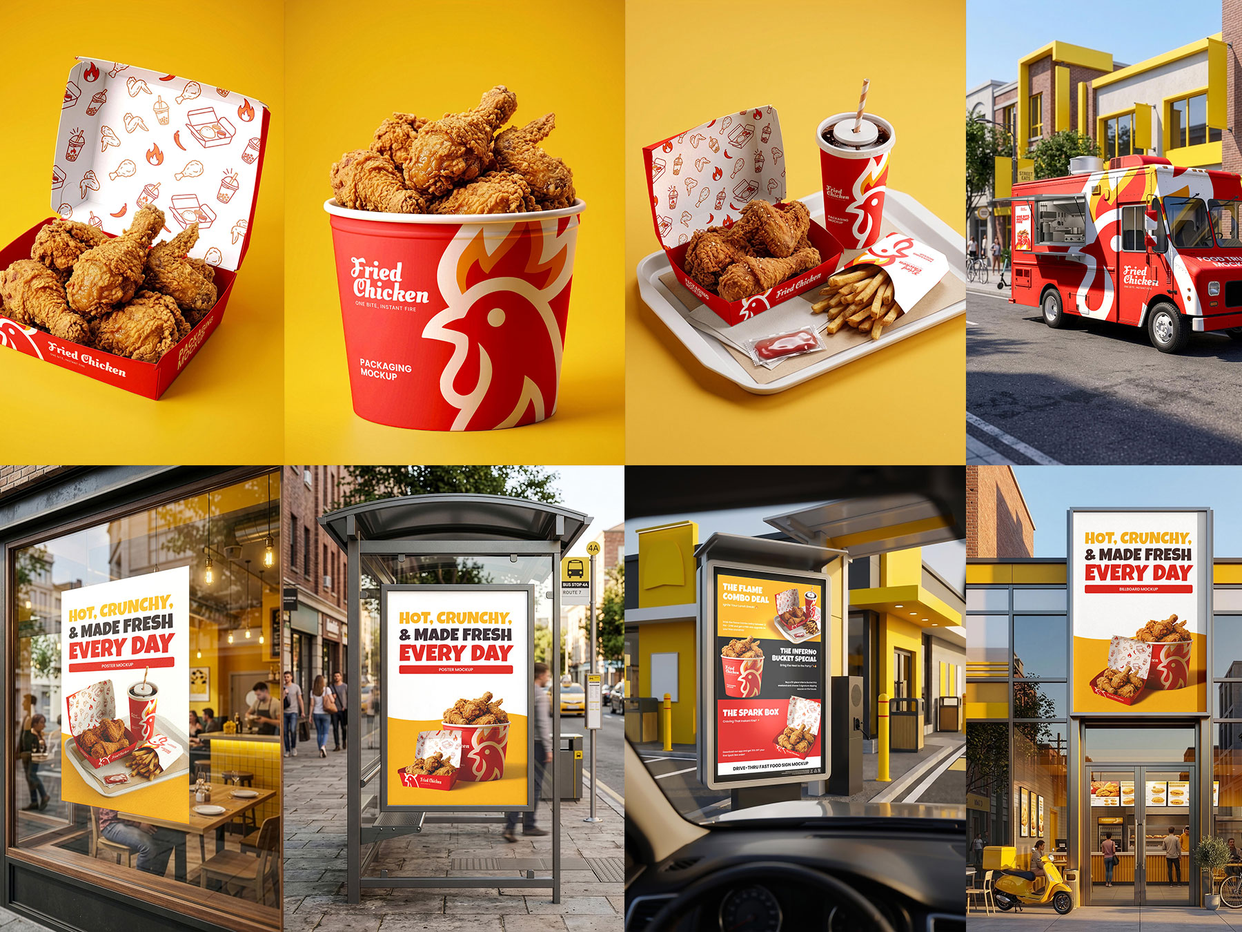 Free Fast Food & Fried Chicken Branding Mockup Bundle