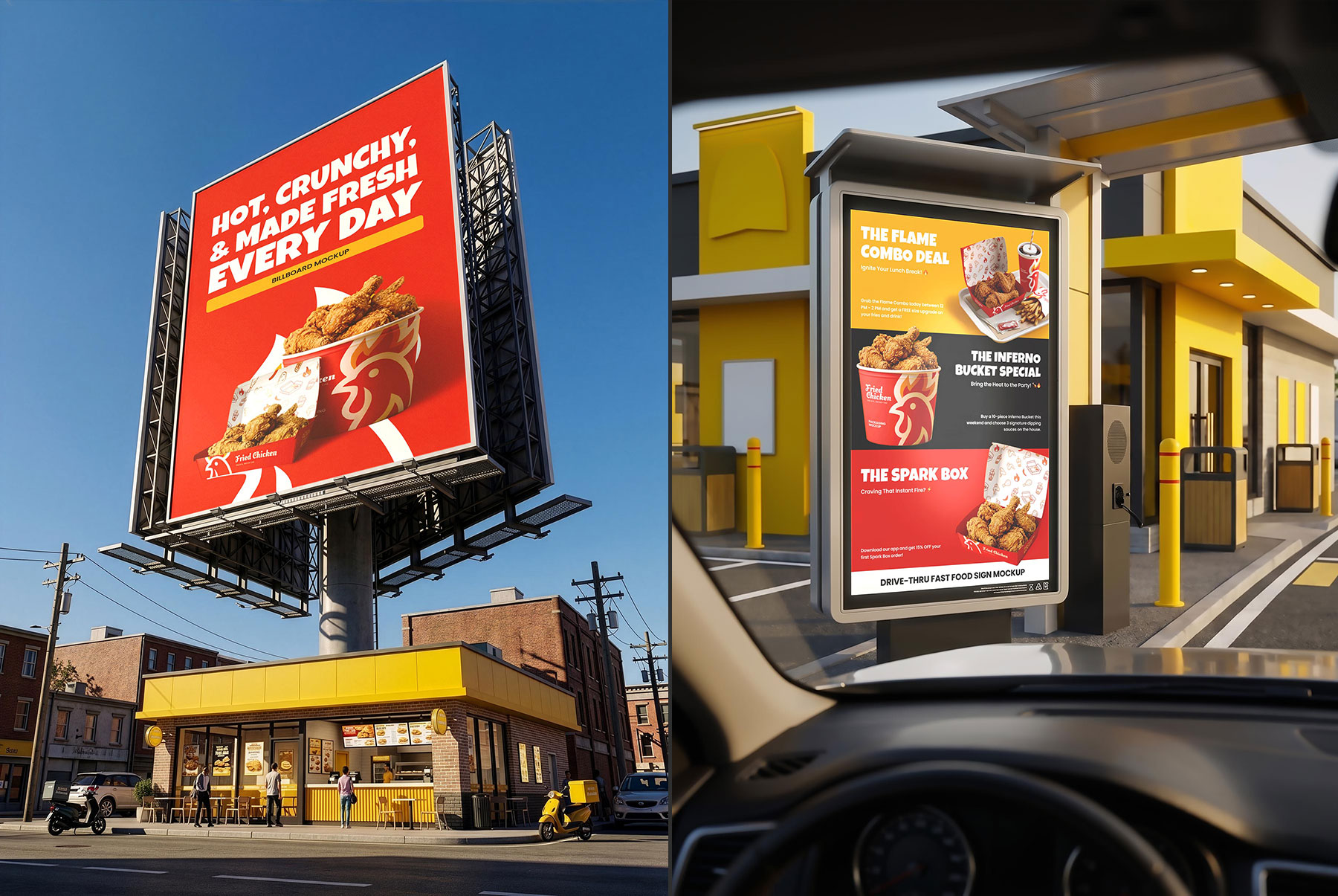 Free Fast Food & Fried Chicken Branding Mockup Bundle