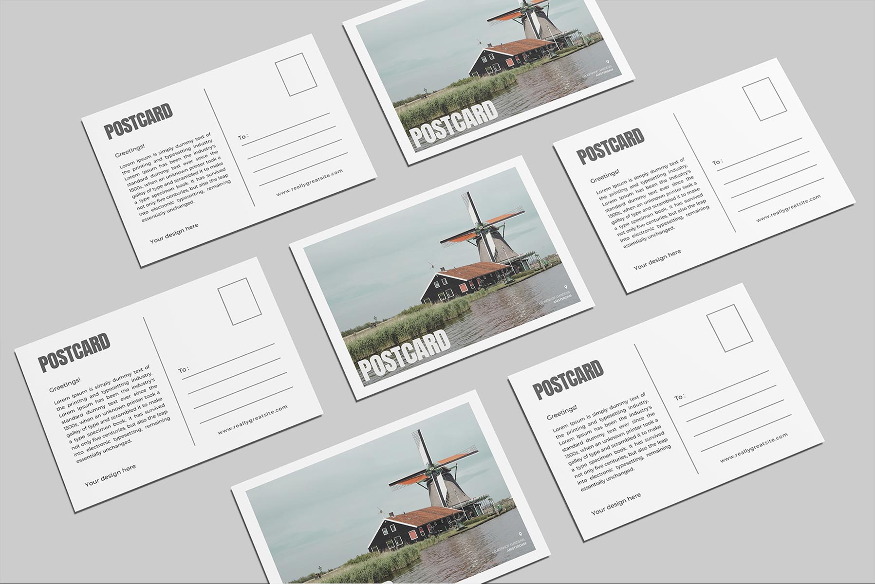 Free Grid Postcards Mockup – Front and Back