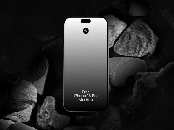 Free iPhone 18 Pro Mockup on Dark Stones