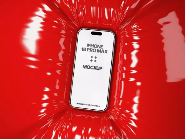 Free iPhone 18 Pro Mockup on Glossy Vinyl