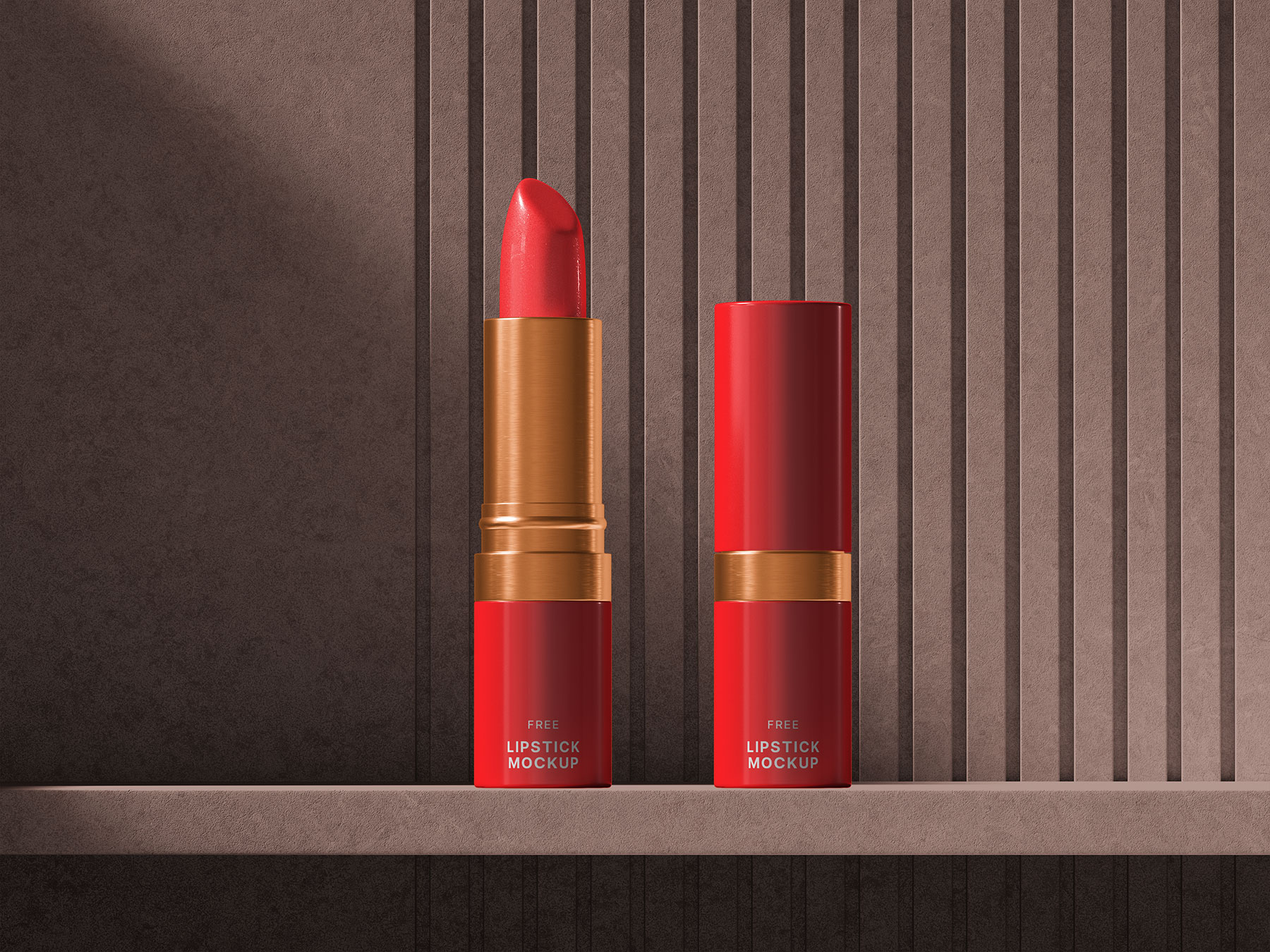 Free Lipstick Packaging Mockup on Slatted Shelf