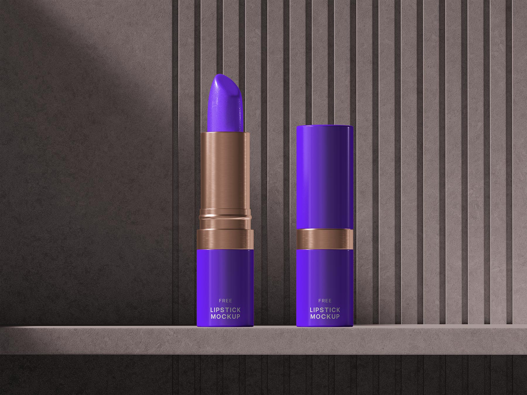 Free Lipstick Packaging Mockup on Slatted Shelf