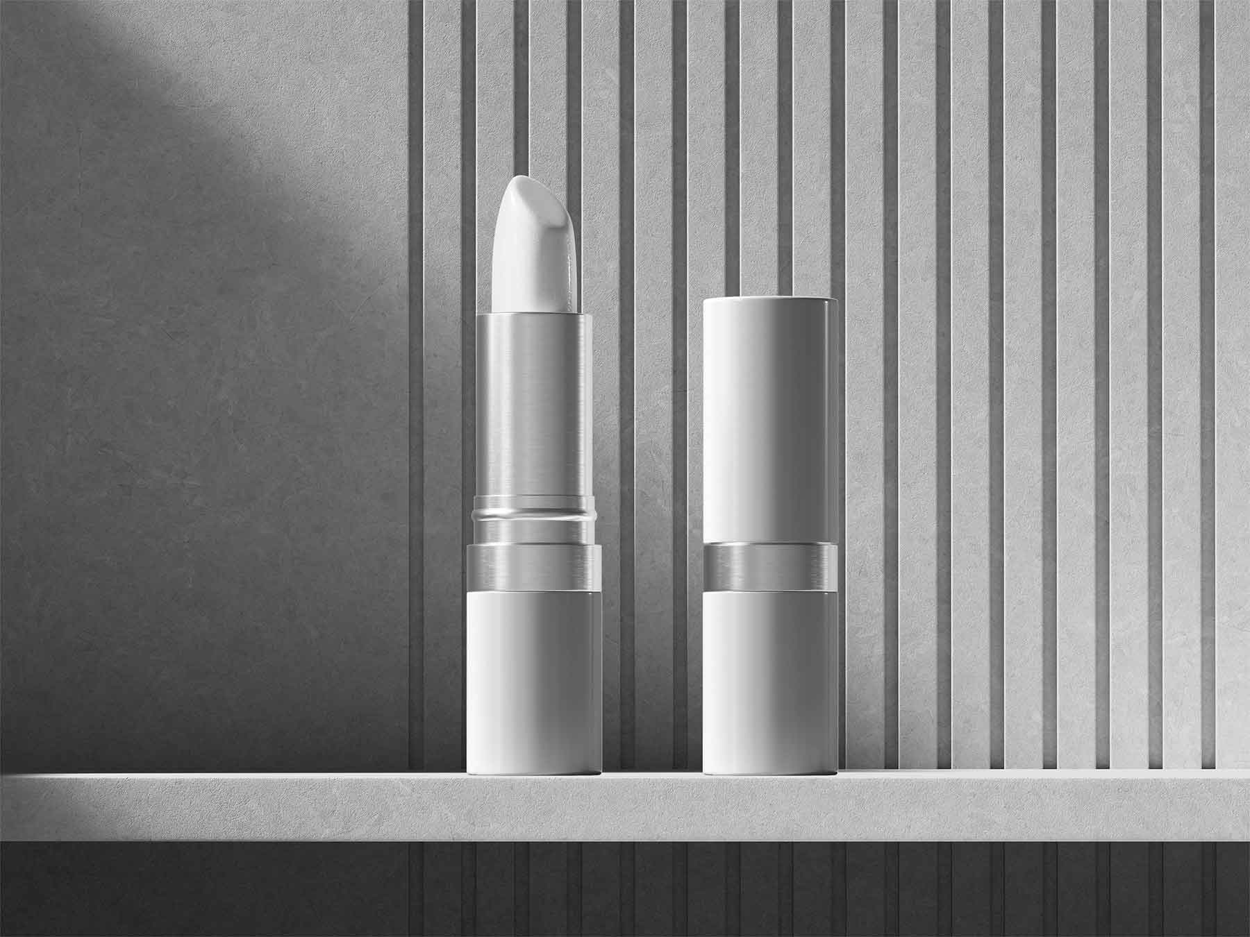 Free Lipstick Packaging Mockup on Slatted Shelf