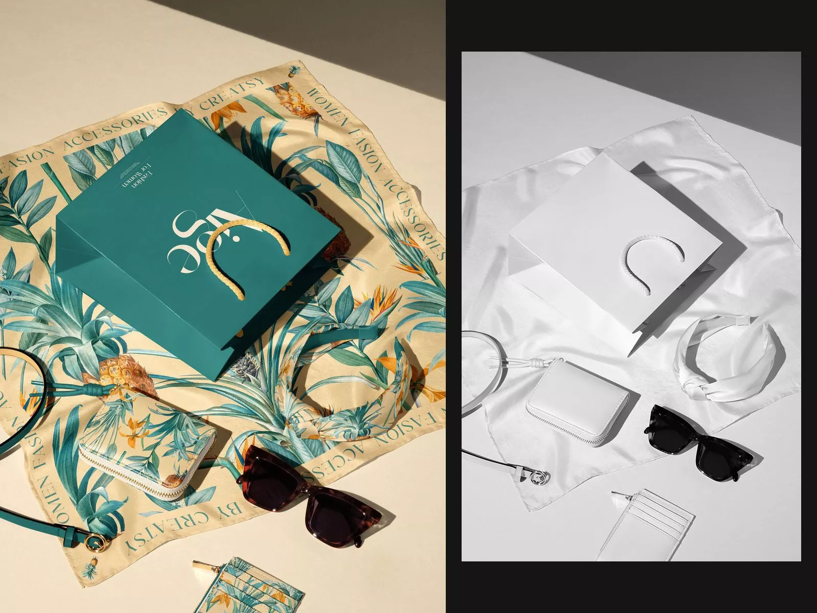 Free Luxury Silk Scarf and Leather Accessories Branding Mockup