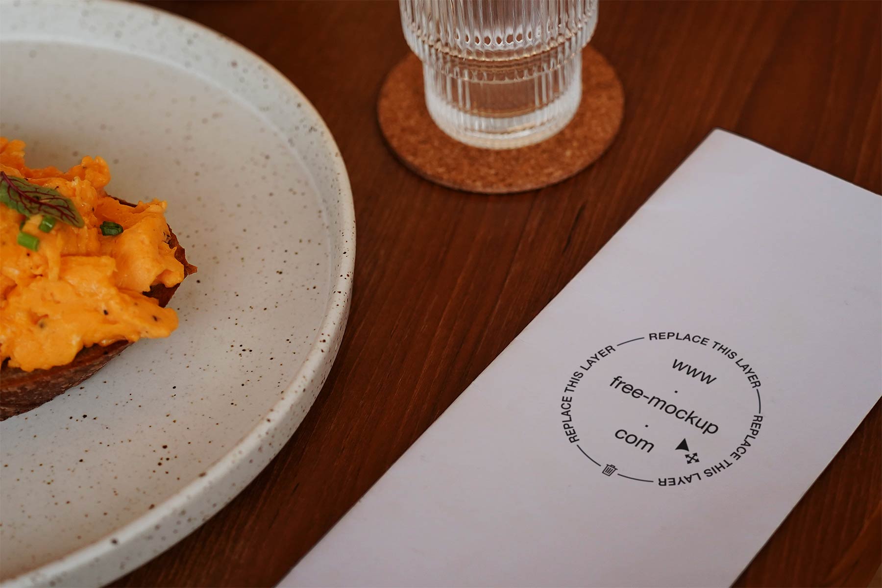 Free Restaurant Menu Card Mockup on Wooden Table