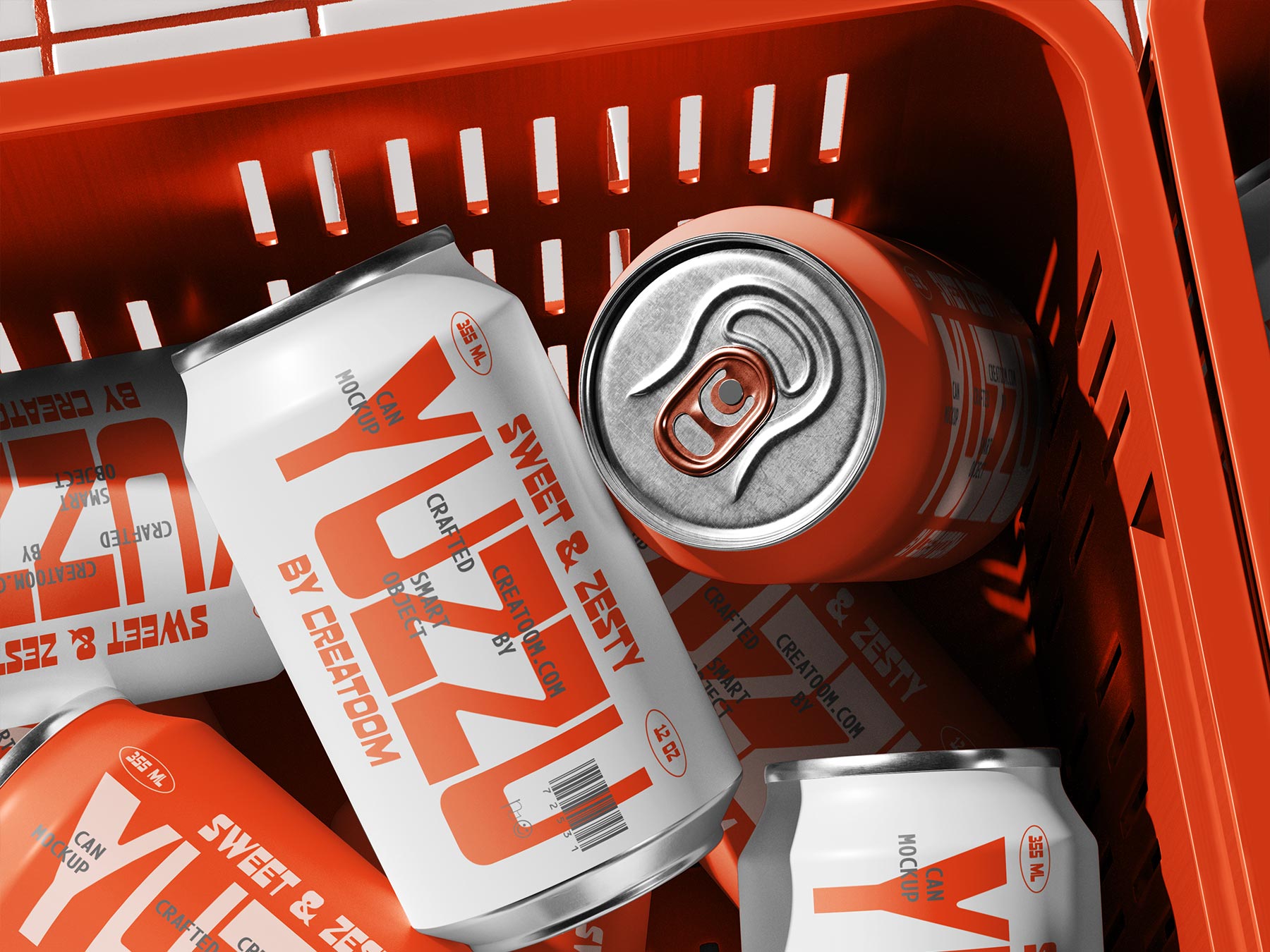 Free Soda Cans Mockup in Shopping Basket