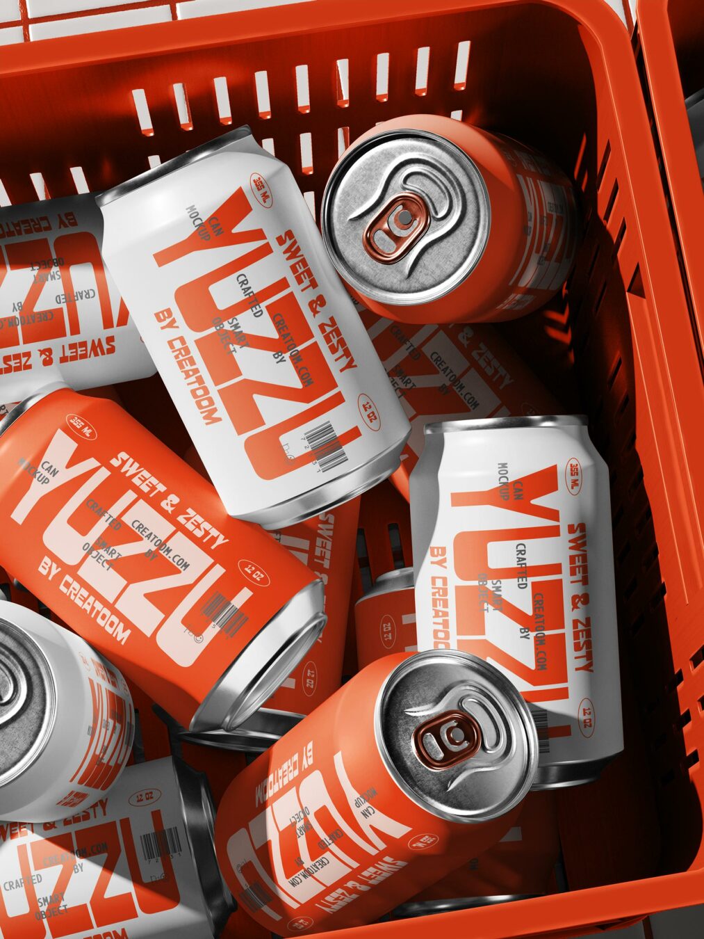 Free Soda Cans Mockup in Shopping Basket