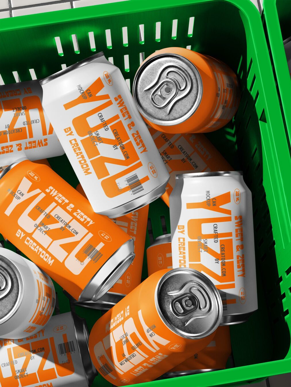 Free Soda Cans Mockup in Shopping Basket