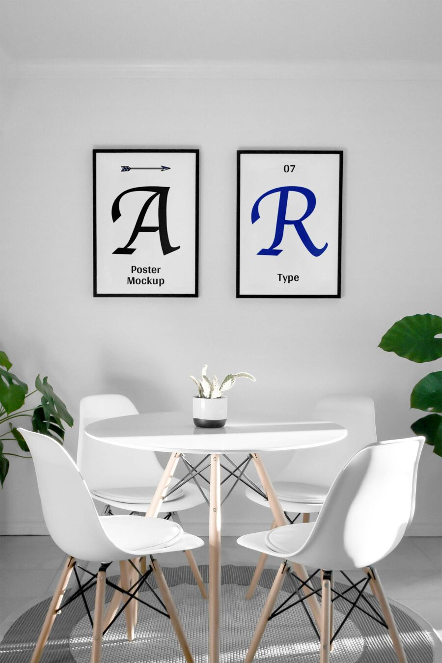 Free Two Framed Posters in Dining Room Interior Mockup