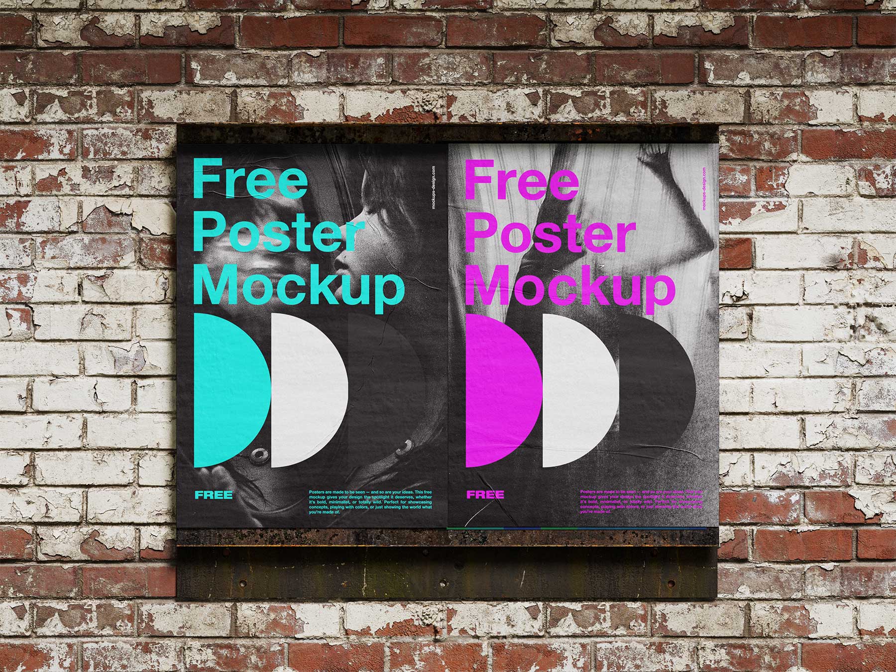 Free Urban Glue Paste Posters on Brick Wall Mockup Bundle