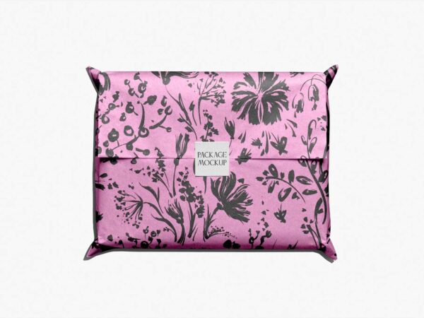Free Wrapped Gift Package Mockup with Sticker