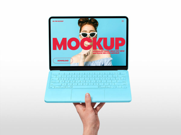 Hand Holding Open Laptop Free Mockup – Web Display