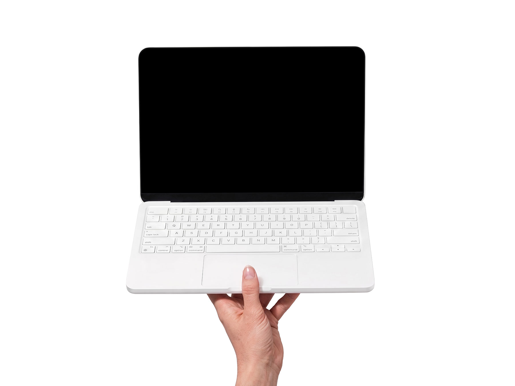 Hand Holding Open Laptop Free Mockup – Web Display