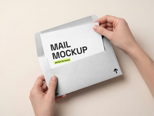 Hands Holding Open Envelope with Invitation Card Mockup