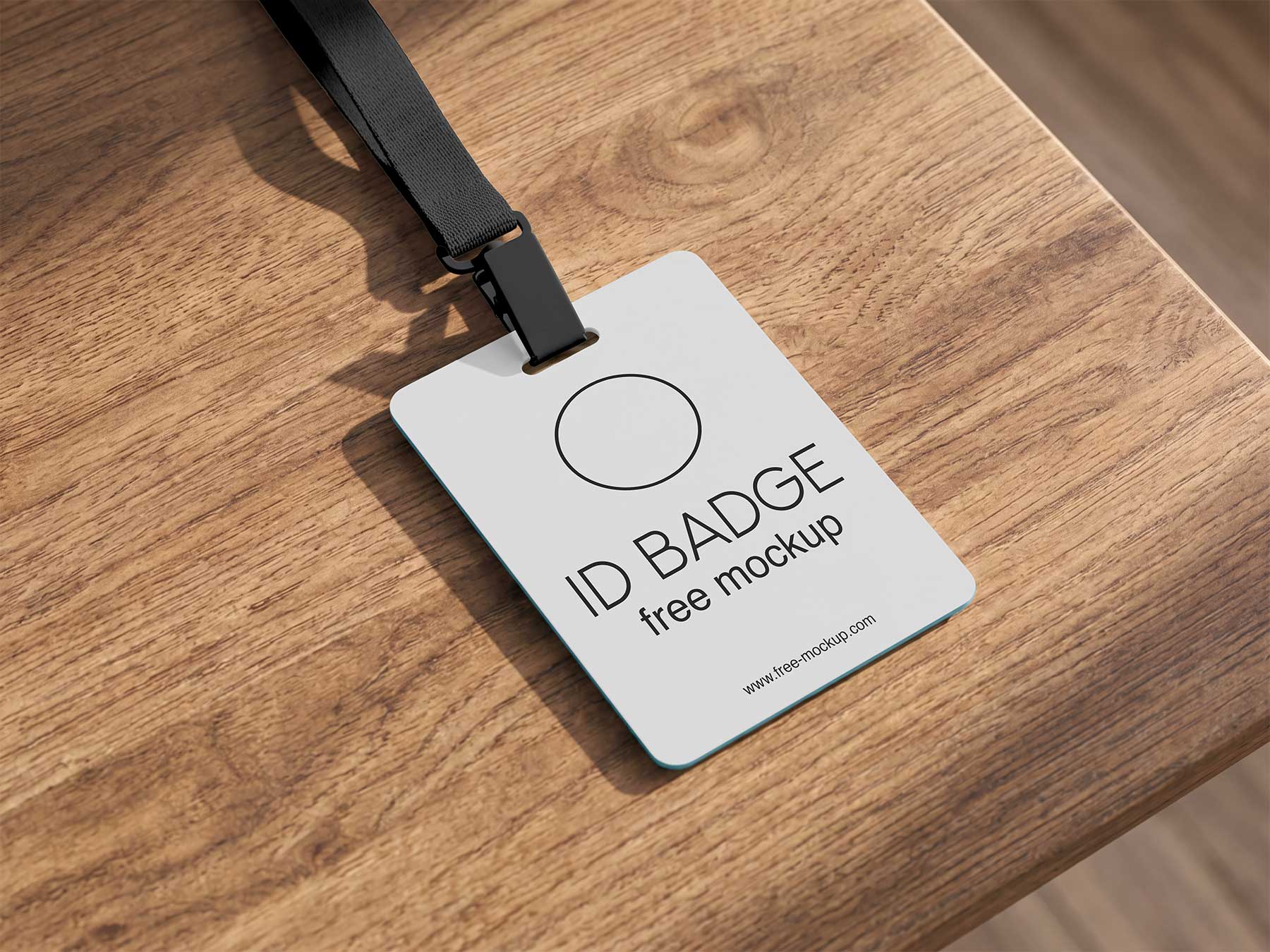 ID Badge Free Mockup on Wooden Table