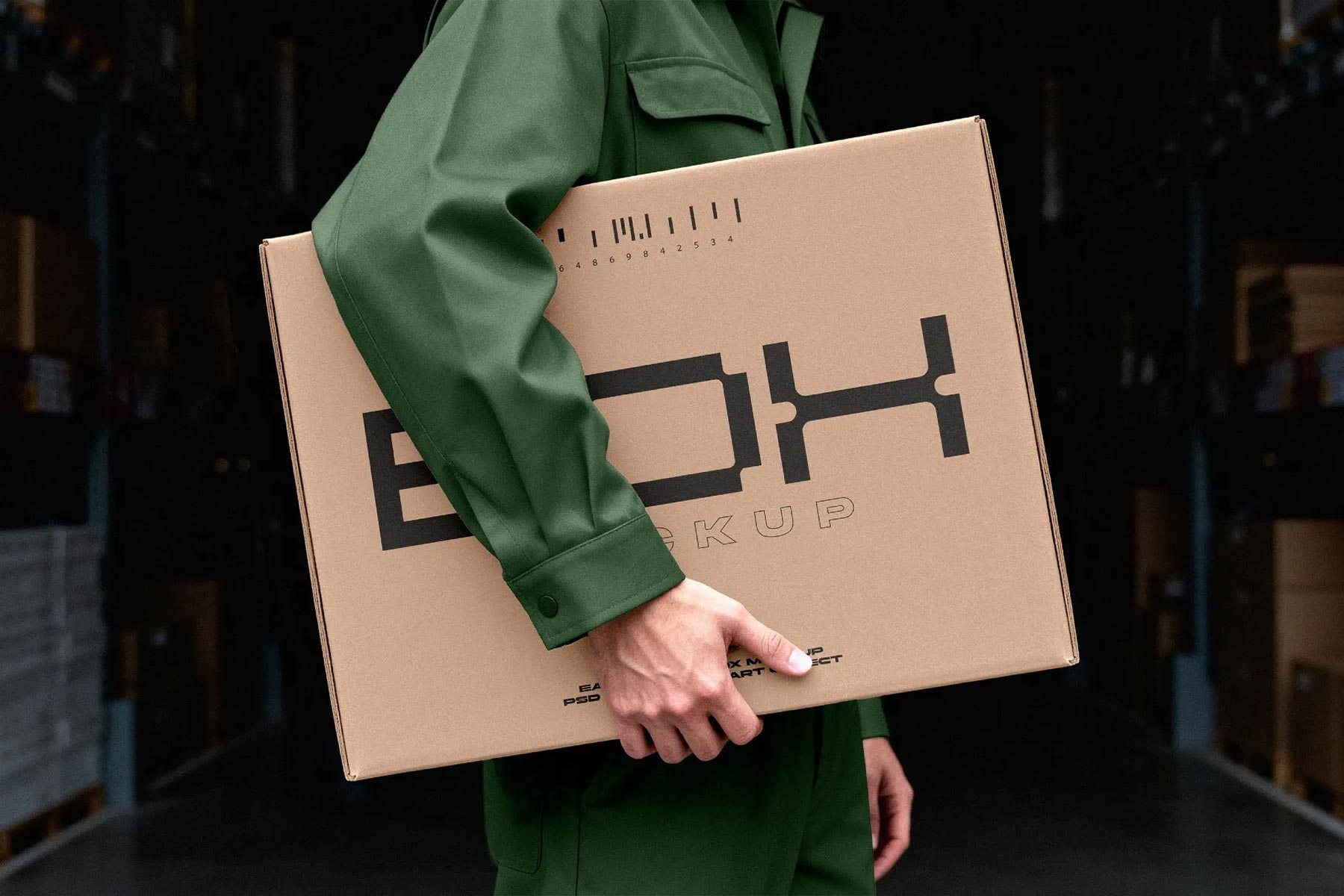 Mailing Box Free Mockup Carried by Courier – Shipping Packaging