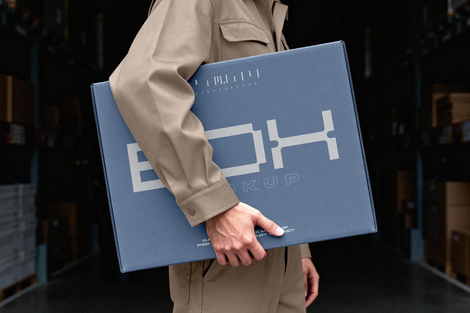 Mailing Box Free Mockup Carried by Courier – Shipping Packaging