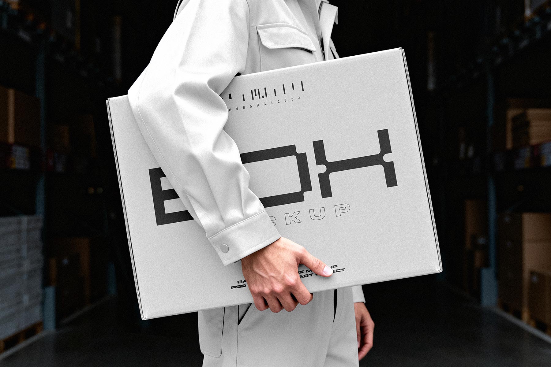 Mailing Box Free Mockup Carried by Courier – Shipping Packaging