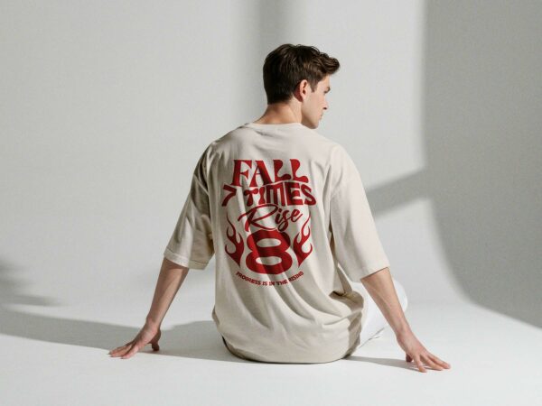 Man Sitting in Oversized T-Shirt Back View Mockup