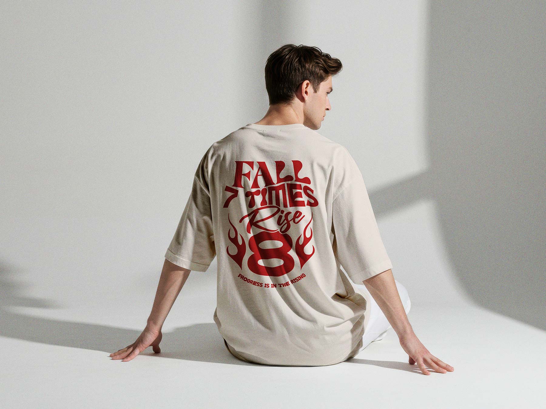 Man Sitting in Oversized T-Shirt Back View Mockup