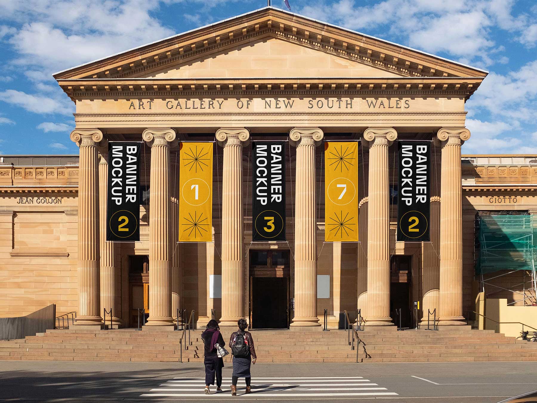 Museum Entrance Hanging Banners Mockup (Free PSD)