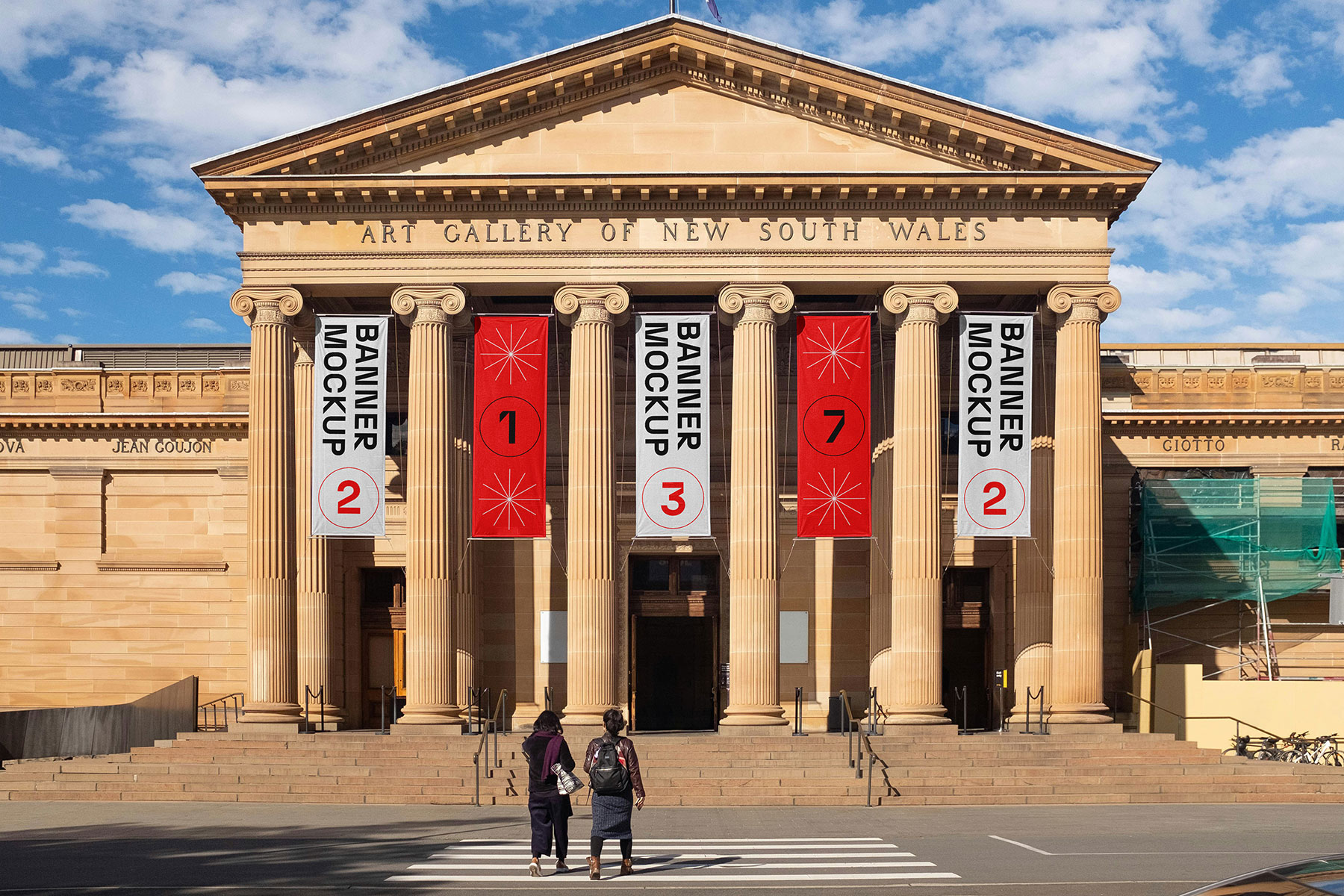 Museum Entrance Hanging Banners Mockup (Free PSD)