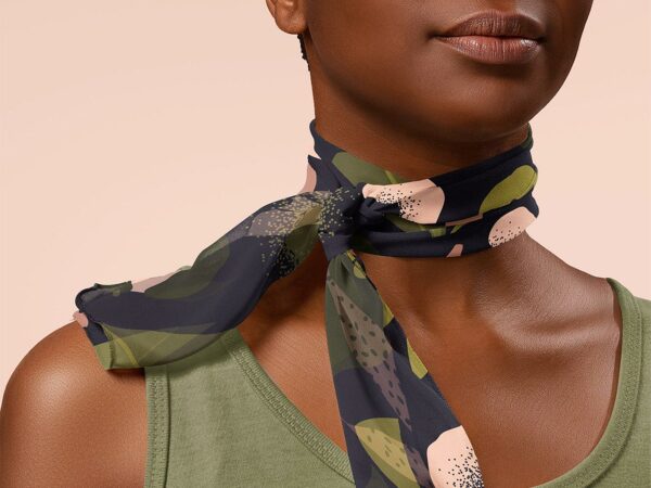 Silk Neck Scarf Free Mockup Worn by Model