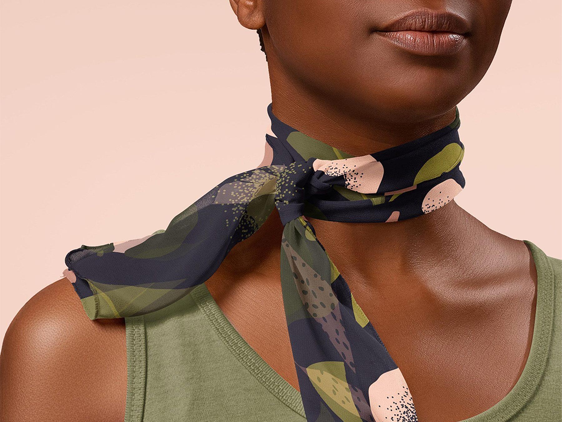 Silk Neck Scarf Free Mockup Worn by Model