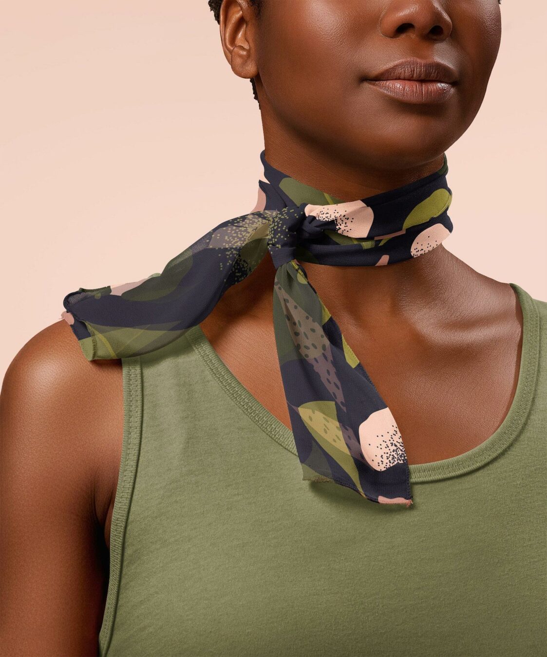 Silk Neck Scarf Free Mockup Worn by Model