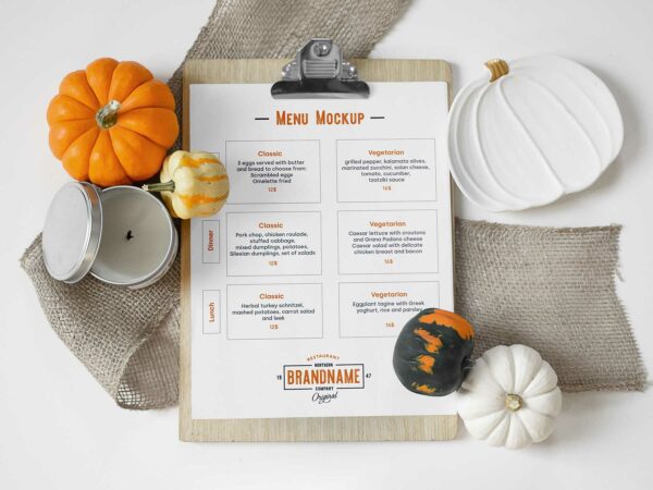 Clipboard Menu Free Mockup with Autumn Decor